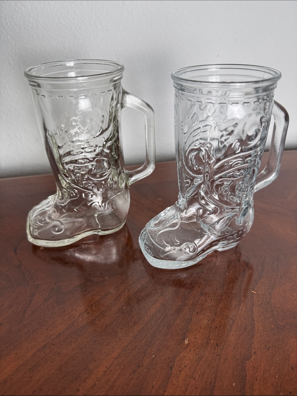 Clear Glass Boot-Shaped Decorative Mugs - Pair